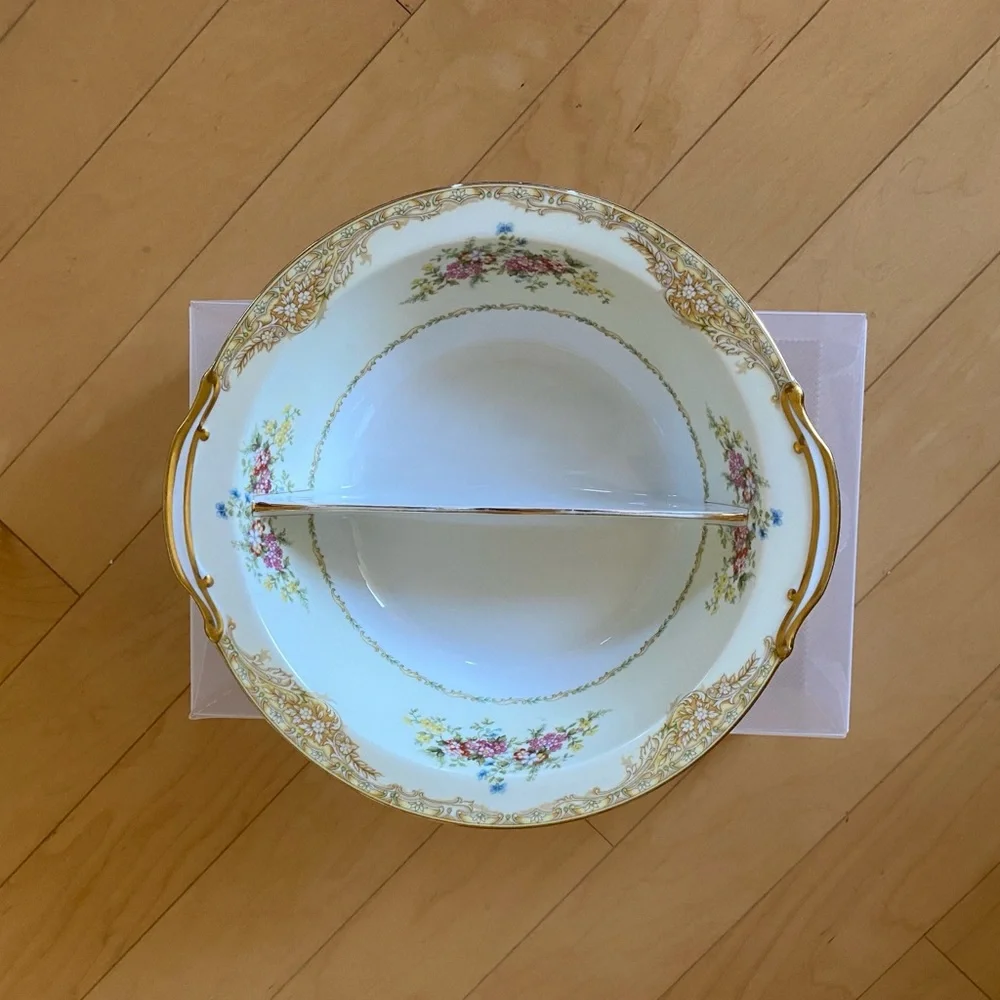 Noritake Elegant Floral Divided Bowl with Gold Accents
